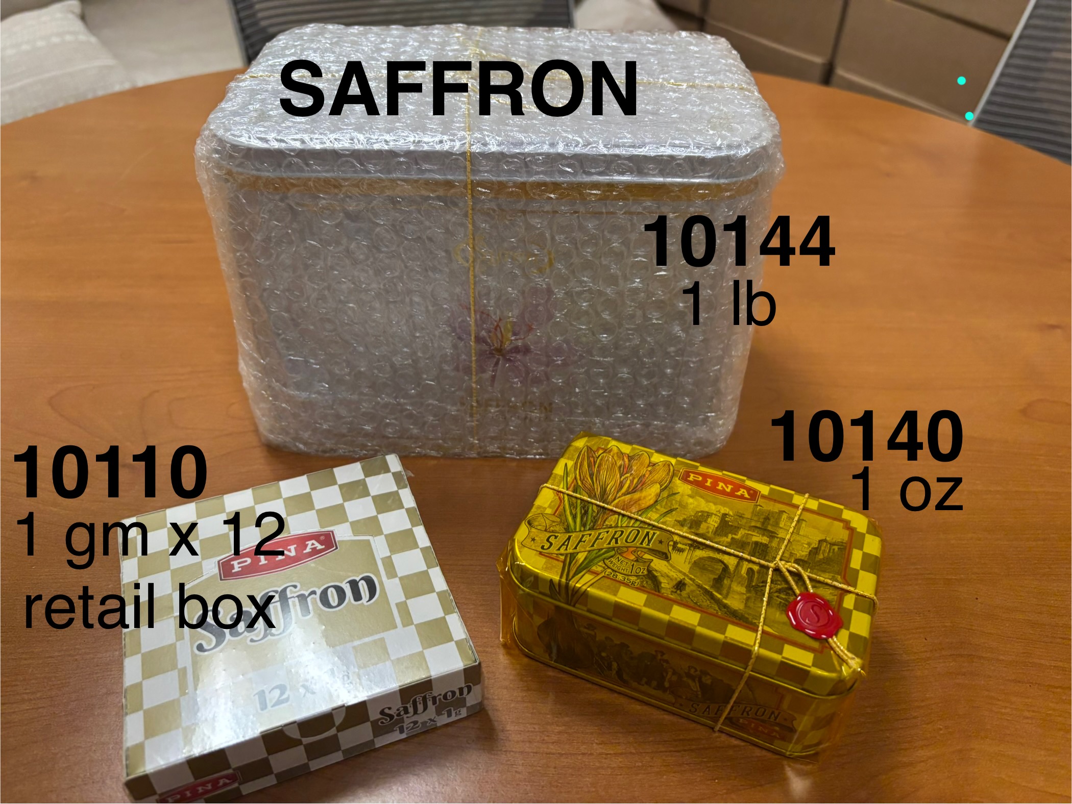 Saffron items 10110, 10140, 10144